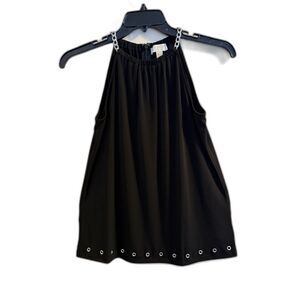 Michael Kors Black Chain-Strap Halter Top with Grommet Hem